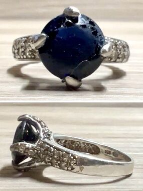 Vintage Designer Signed PK Sterling Silver Blue Sapphire Ring, Size 6.5, 4.9g
